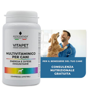 Vitamine per Cani VITAPET - 3in1 Integratore Multivitaminico Cane con Echinacea, Uncaria, Biotina e Zinco per Energia, Difese Immunitarie e Cute Sana - 60 Compresse Appetibili