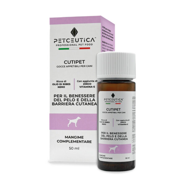 Integratore Pelo contro Dermatite e Prurito Cane CUTIPET - Ricco di Olio di Ribes (Acido Gamma Linoleico), Zinco, Biotina e Vitamina E - Mangime Complementare in Gocce 50ml