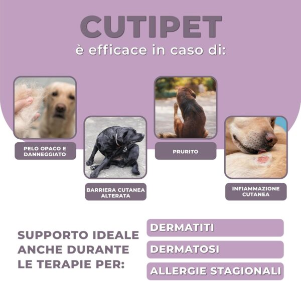 Integratore Pelo contro Dermatite e Prurito Cane CUTIPET - Ricco di Olio di Ribes (Acido Gamma Linoleico), Zinco, Biotina e Vitamina E - Mangime Complementare in Gocce 50ml - immagine 4