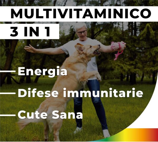 Vitamine per Cani VITAPET - 3in1 Integratore Multivitaminico Cane con Echinacea, Uncaria, Biotina e Zinco per Energia, Difese Immunitarie e Cute Sana - 60 Compresse Appetibili - immagine 2