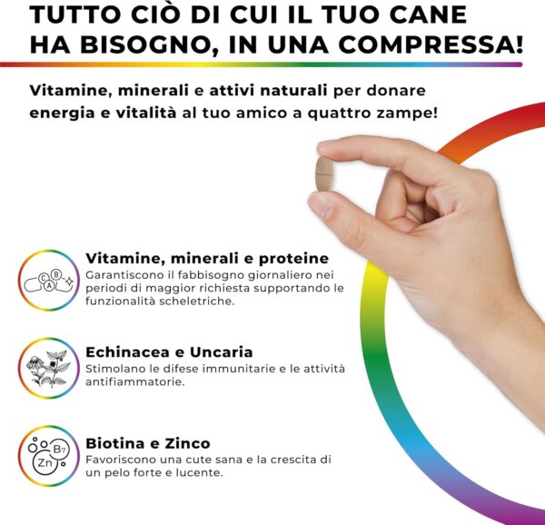 Vitamine per Cani VITAPET - 3in1 Integratore Multivitaminico Cane con Echinacea, Uncaria, Biotina e Zinco per Energia, Difese Immunitarie e Cute Sana - 60 Compresse Appetibili - immagine 3
